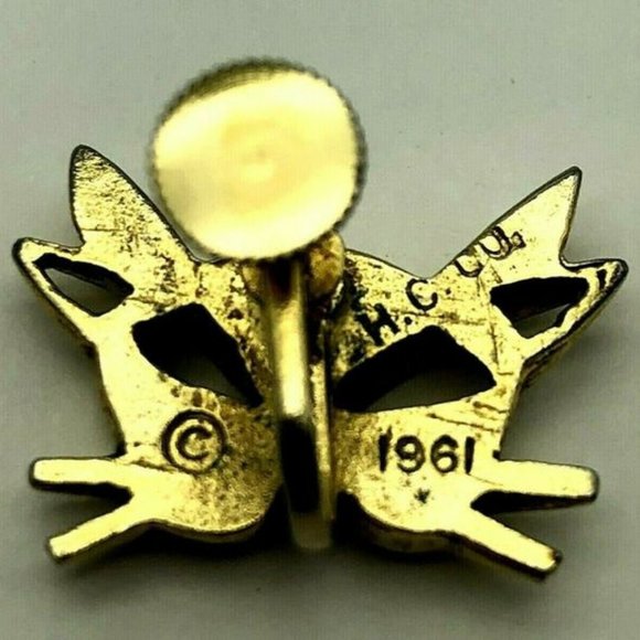 Vintage Signed Cat Earrings- 1961 - Picture 3 of 5